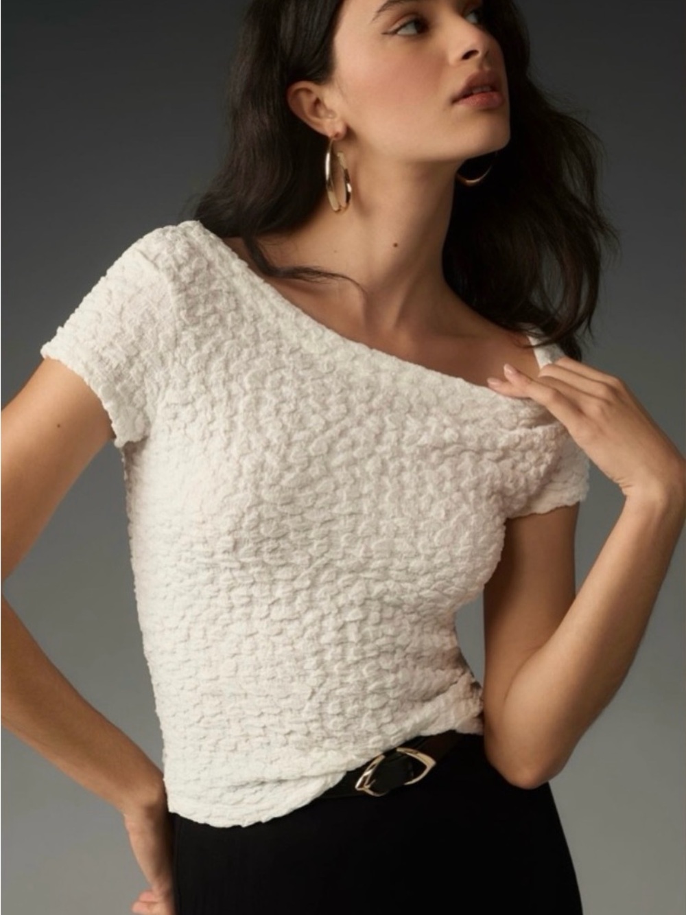 Maeve by Anthropologie Socialite Textured Popcorn Short Sleeve Top in White